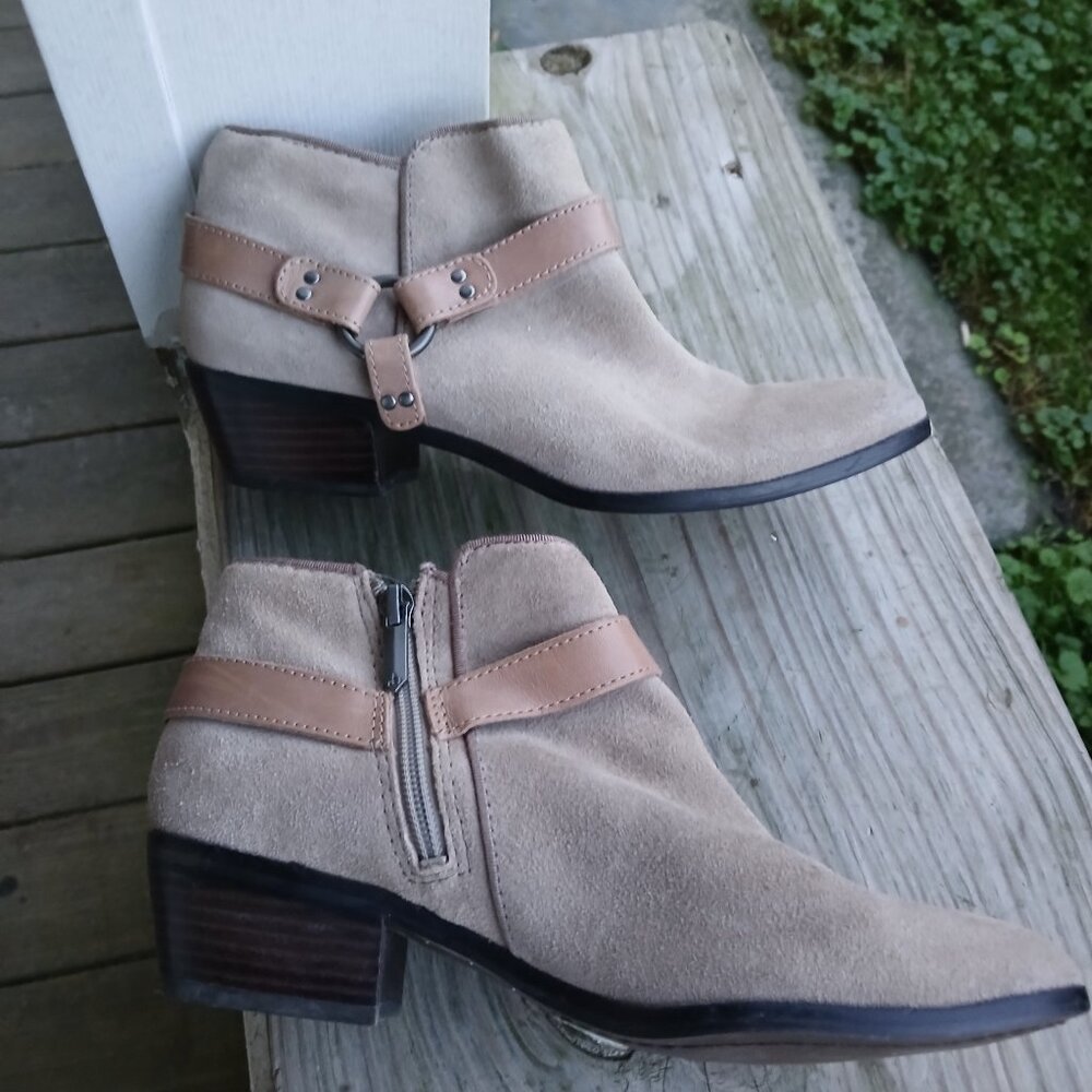 Sam Edelman taupe suede/ beige harness ankle shoes sz 8z 8